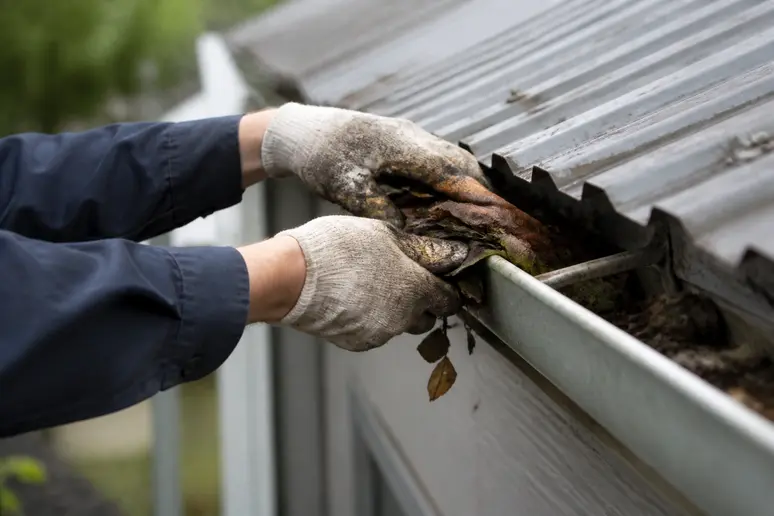 Nettoyage des gouttières et des conduits d'eau pluviale pour l'entretien de la toiture