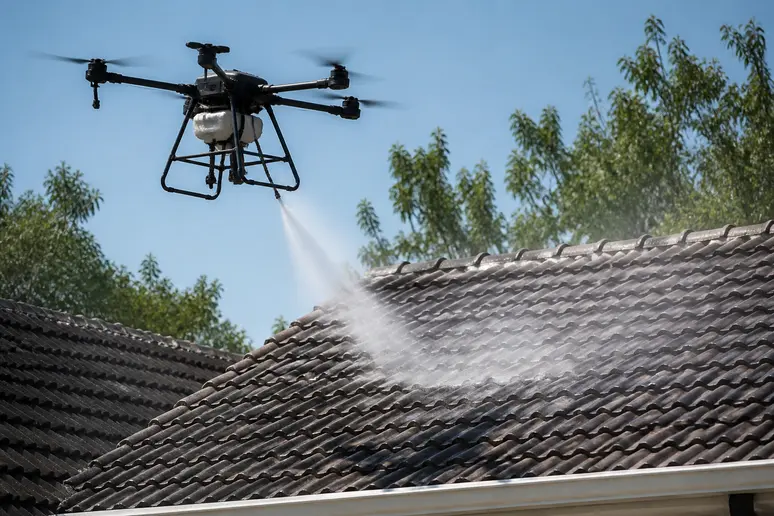 Utilisation d'un drone professionnel pour le nettoyage et le démoussage toiture en milieu résidentiel