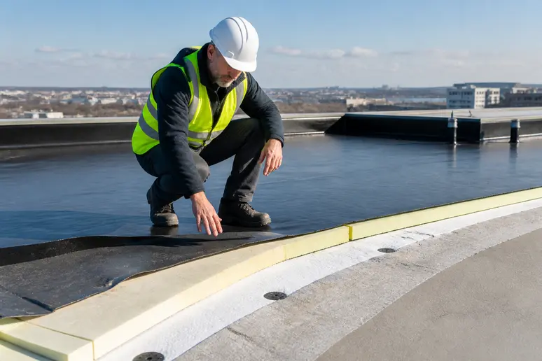 Contrôle d'un chantier d'isolation de toiture terrasse avant la pose de l'étanchéité